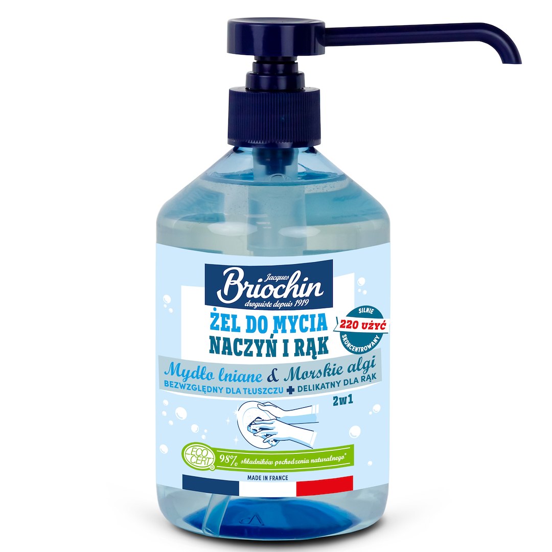 ŻEL DO MYCIA NACZYŃ I RĄK NA BAZIE MYDŁA LNIANEGO I ALG MORSKICH ECO 500 ml - BRIOCHIN