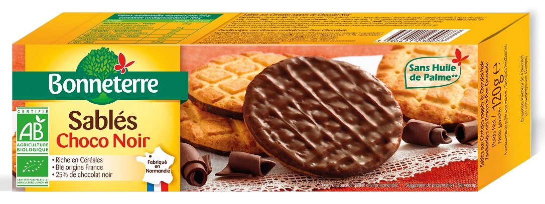 CIASTKA OBLANE CZEKOLADĄ GORZKĄ BIO 120 g - BONNETERRE