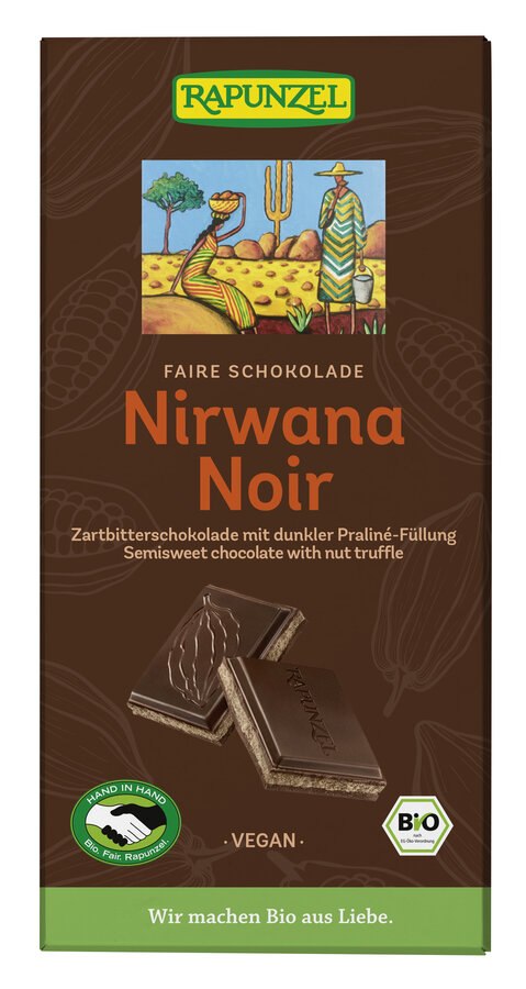 CZEKOLADA GORZKA Z NADZIENIEM PRALINOWYM NIRWANA BIO 100 g - RAPUNZEL