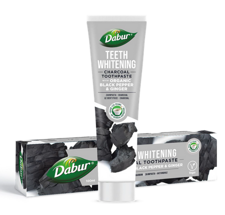 PASTA DO ZĘBÓW WYBIELAJĄCA WĘGLOWA Z PIEPRZEM I IMBIREM BEZ FLUORU 100 ml - DABUR
