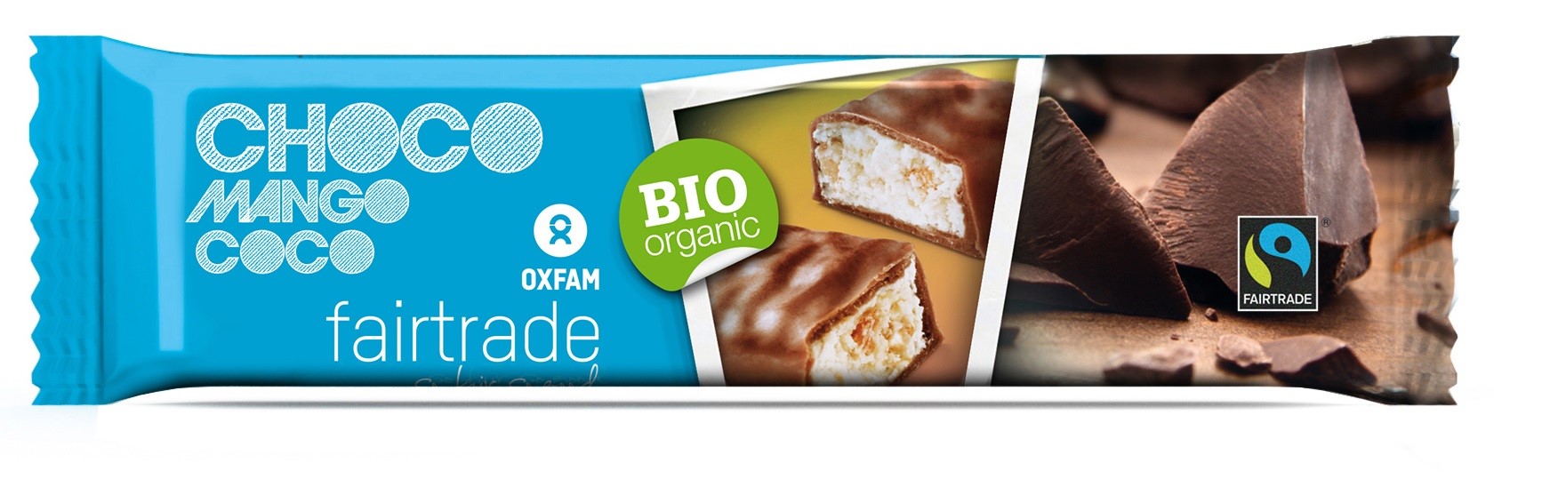 BATON Z NADZIENIEM KOKOS - MANGO W POLEWIE Z CZEKOLADY MLECZNEJ FAIR TRADE BIO 33 g - OXFAM