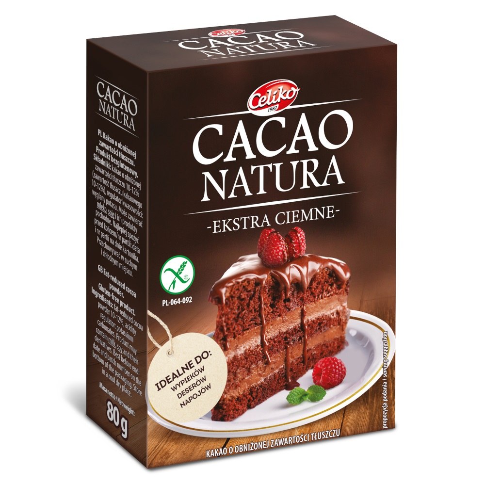 KAKAO SPROSZKOWANE ODTŁUSZCZONE BEZGLUTENOWE 80 g - CELIKO