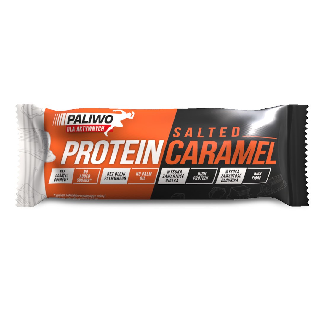 BATON PROTEINOWY SŁONY KARMEL W MLECZNEJ POLEWIE BEZ DODATKU CUKRÓW 50 g - PALIWO DLA AKTYWNYCH