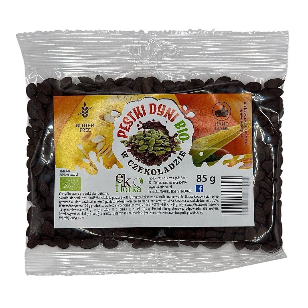 PESTKI DYNI W CZEKOLADZIE BEZGLUTENOWE BIO 85 g - EKOFLORKA