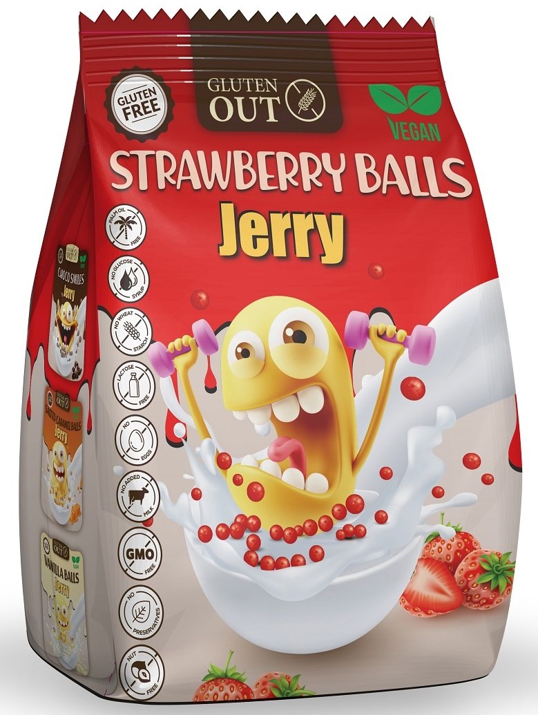 KULKI ZBOŻOWE TRUSKAWKOWE BEZGLUTENOWE 375 g - JERRY GLUTEN OUT