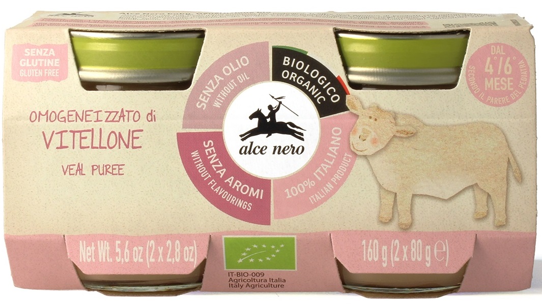 MIĘSO CIELĘCINA BEZGLUTENOWE OD 4 MIESIĄCA BIO (2 x 80 g) 160 g - ALCE NERO