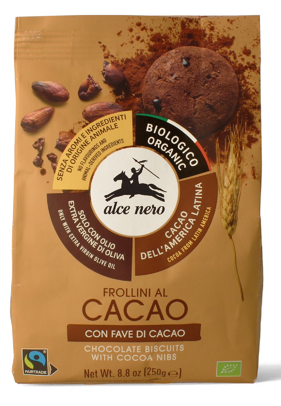 CIASTKA KAKAOWE Z ZIARNAMI KAKAO FAIR TRADE BIO 250 g - ALCE NERO