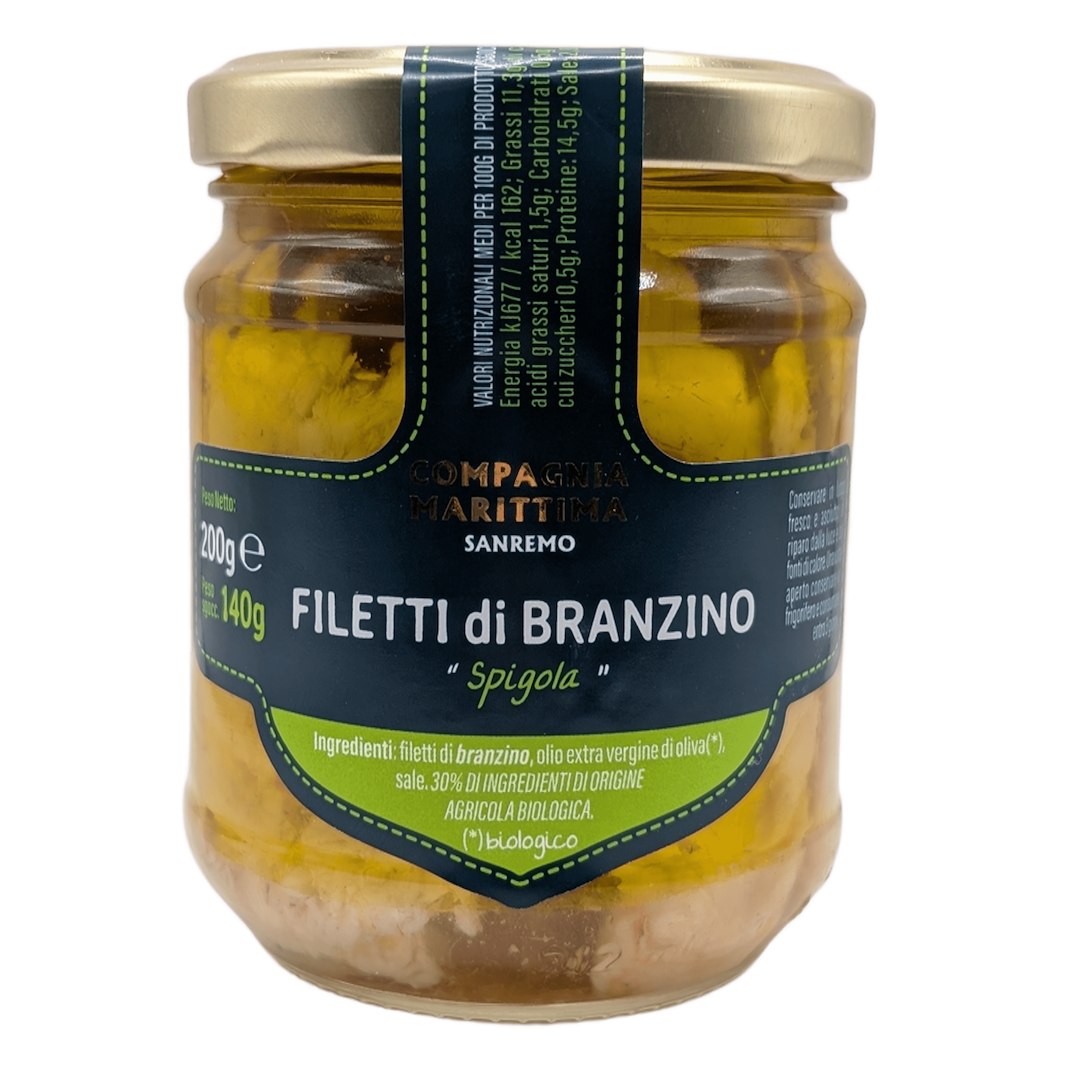 FILETY Z OKONIA MORSKIEGO W BIO OLIWIE Z OLIWEK EXTRA VIRGIN 200 g (140 g) (SŁOIK) - COMPAGNIA MEDITERRANEA