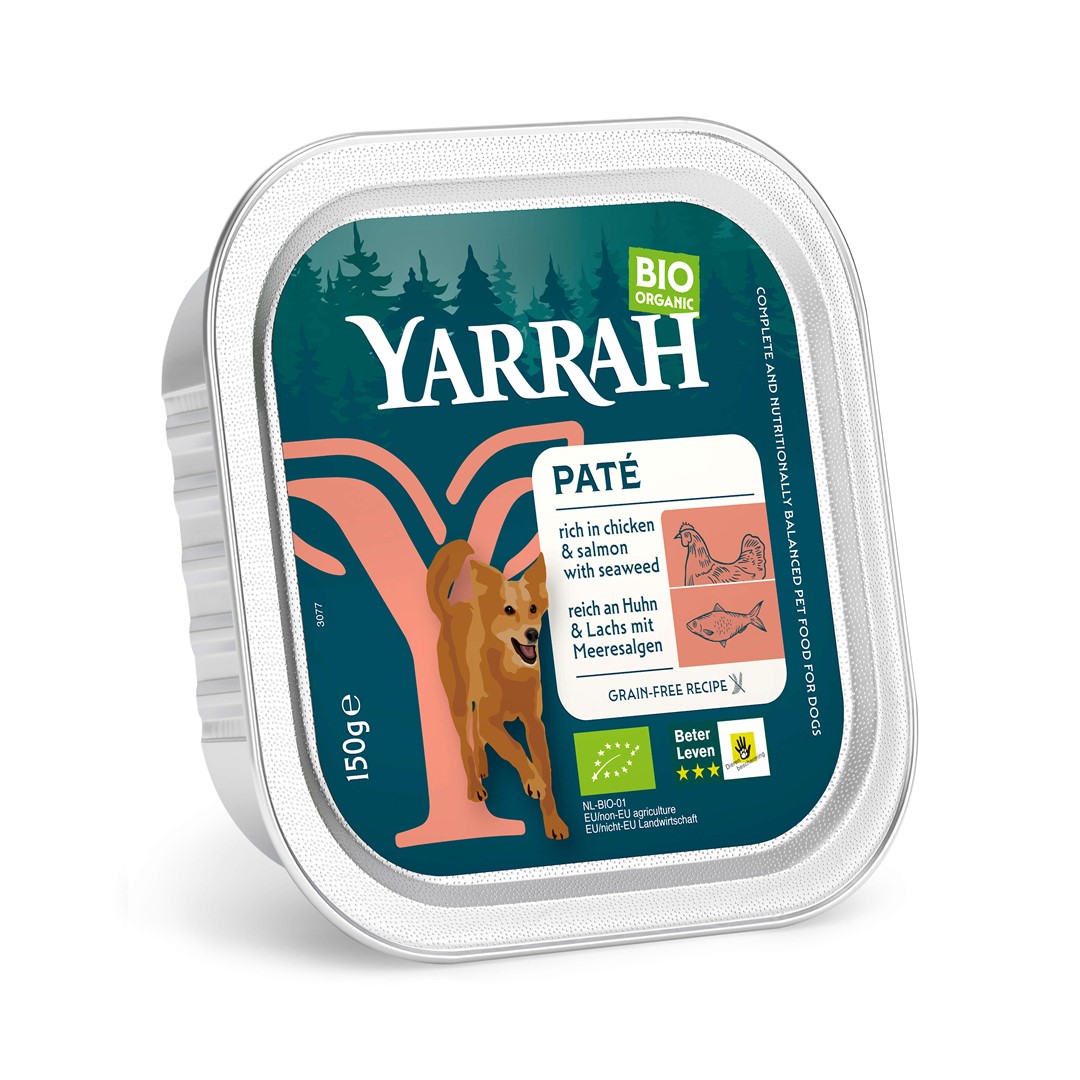 (DLA PSA) PASZTET Z KURCZAKA I ŁOSOSIA Z ALGAMI MORSKIMI BIO 150 g - YARRAH