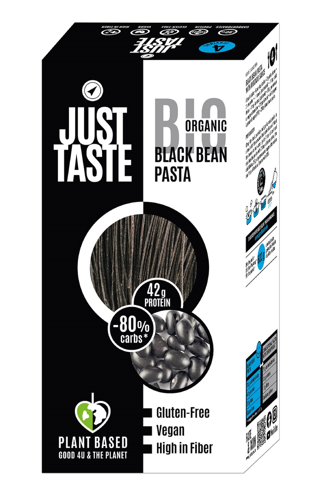 MAKARON PROTEINOWY (Z FASOLI CZARNEJ I SOI ZIELONEJ) SPAGHETTI BEZGLUTENOWY BIO 250 g - JUST TASTE